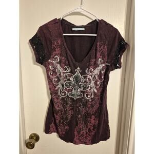 Maurices Sequin Embellished V Neck Tshirt